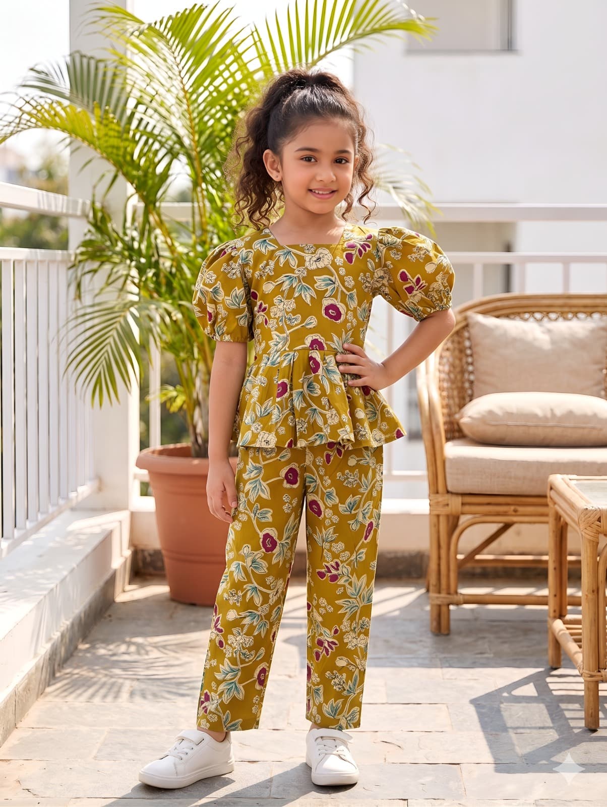 Olive Floral Cotton Co-ord Set