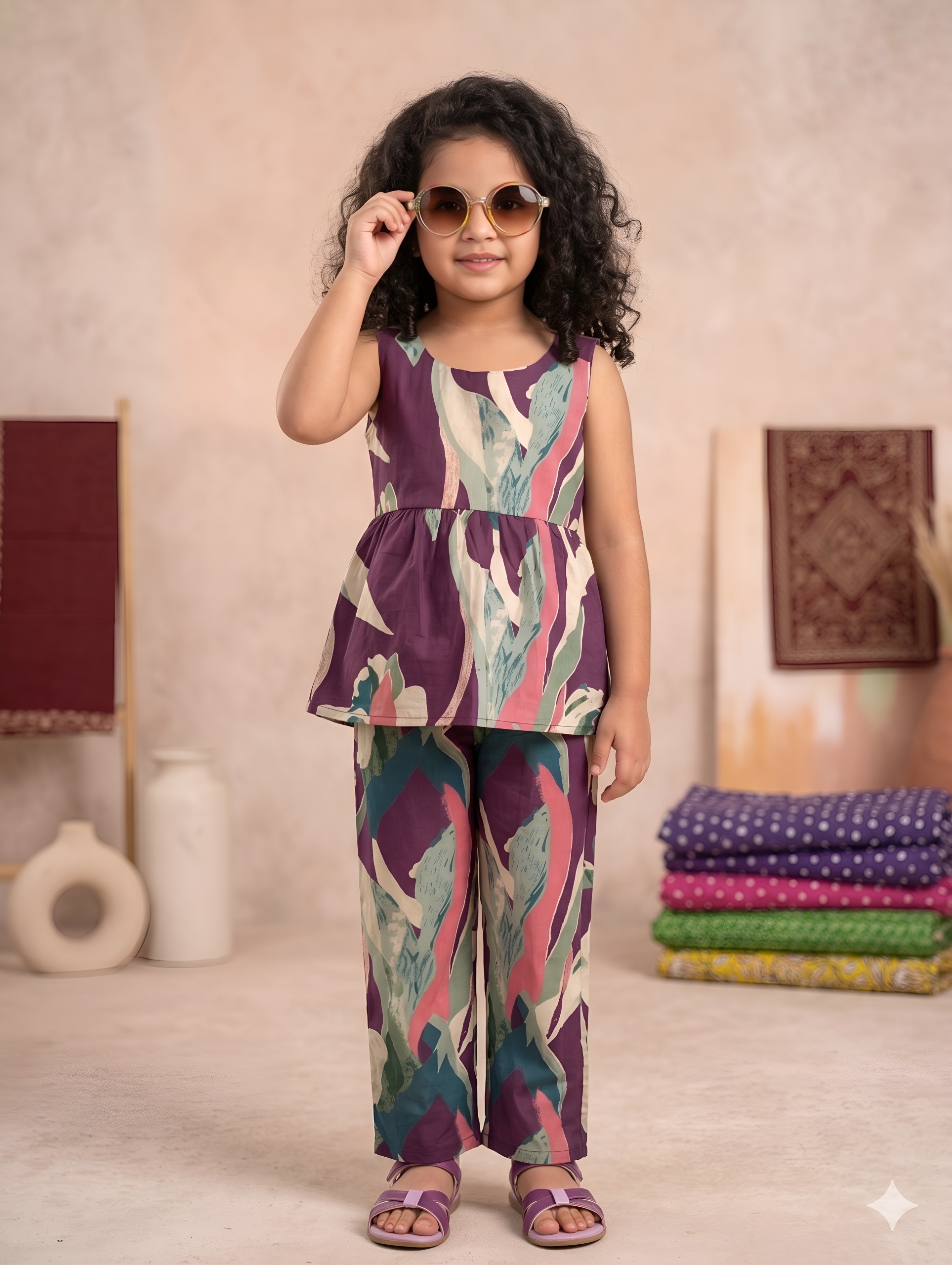 Girls Co-ord Set β Purple Abstract Print