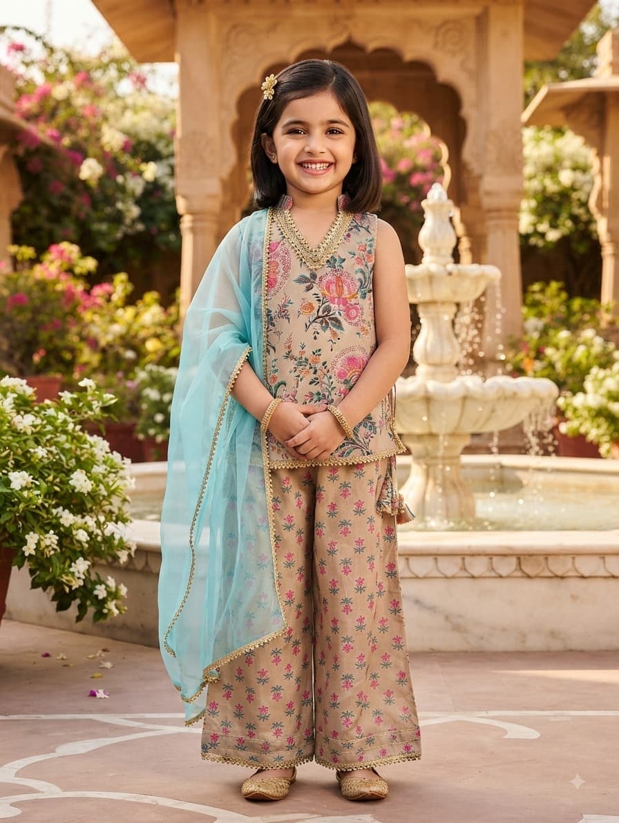 Pastel Floral Sky Blue Dupatta Set
